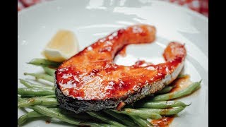 สเต็กปลาแซลมอนซอสฮอยซินส้ม Hoisin & Marmalade Salmon Steak : พลพรรคนักปรุง