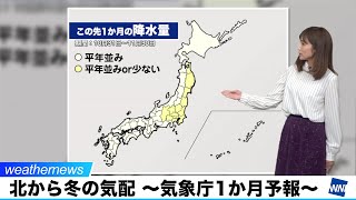 季節の進みは依然としてゆっくりも北から冬の気配(気象庁1か月予報)