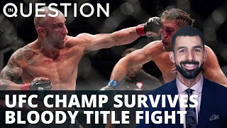 UFC champ survives bloody title fight, celebrates with beer 'shoey'