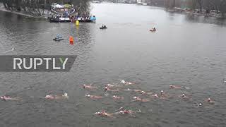 Czech Republic: Hotheads brave icy waters of Vltava River in traditional post-Christmas dip