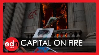 Shocking Moment Protesters set Guatemala Congress Building on Fire after Controversial Budget Cuts