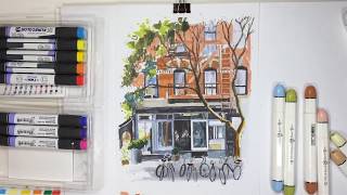 Coffee in New York sketch markers / Кофейня в Нью Йорке скетч маркерами