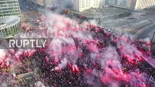Poland: Drone captures nationalists marching through Warsaw on Independence Day