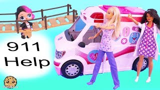 911 Call Part 3 ! Barbie Ambulance Care Clinic Car with LOL Surprise Dolls