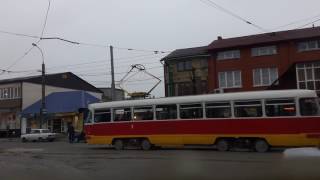 Владикавказский трамвай, вид из кабины, маршрут 2 / Russian tram, cab view