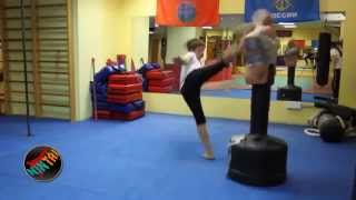 beautiful Karate Shotokan girl and strong kicks