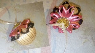 Новогодний шар канзаши. Елочные игрушки своими руками. // Christmas ball kanzashi.