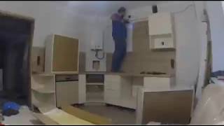 Сборка кухонного гарнитура. Попал перфоратором в стояк. Kitchen assembly