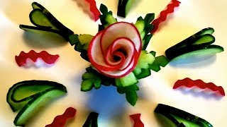 ВЕЛИКОЛЕПНЫЙ ЦВЕТОК ИЗ ОГУРЦА И РЕДИСА! Украшения из овощей!