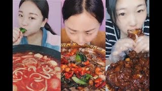 吃播合集：美女吃各類變態辣油膩食物，大胃王狂吃，中國美食不錯哦！