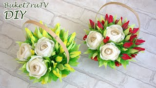 Корзина роз из конфет. Видео мастер-класс Анны Тюмеровой.