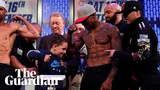 Billy Joe Saunders's son hits Willie Monroe Jr in the groin at weigh in – video