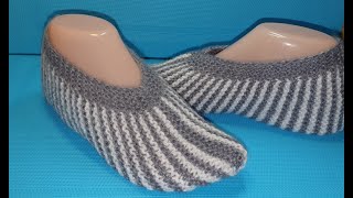 #448  ПРОСТЫЕ  ТАПОЧКИ СПИЦАМИ ЧАСТИЧНЫМ ВЯЗАНИЕМ. МАСТЕР КЛАСС