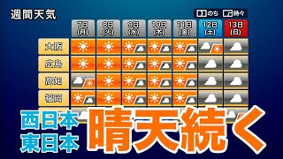 西日本・東日本はこの先も晴天続く