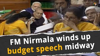 Finance Minister Nirmala winds up budget speech midway