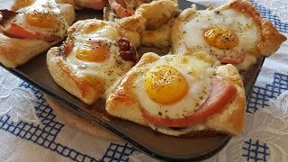 Puff pastry ham and eggs recipe/Бутер тесто с яйца и шунка - Лакомница