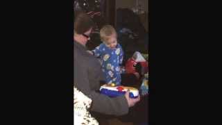 Loves his Birthday present from Neenee and Poppop