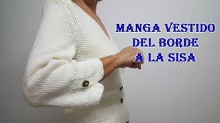 Vestido abrigo de punto para mujer, la manga del borde a la sisa, 6º paso