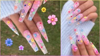 POLYGEL Frosted Glass Flower Power Glitter Nails! Encapsulation, Hand Filing, Start to Finish