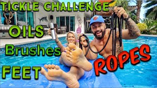 Feet TICKLE CHALLENGE, ropes ties, oils, brushes!