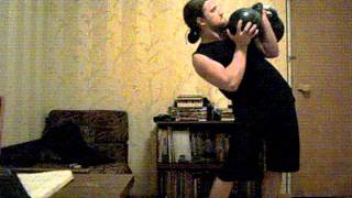 Two Kettlebells(16+32kg) Side Press left hand single/Жим двух гирь(16+32)левая