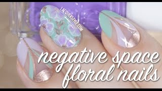 NEGATIVE SPACE MINT & LILAC FLORAL NAIL ART