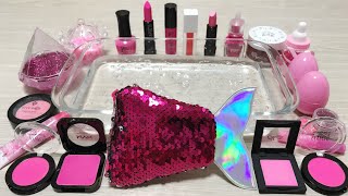 “NEON PINK” Mixing Makeup Eyeshadow Into Slime! Satisfying Slime Video #makeupslime|slime mixing