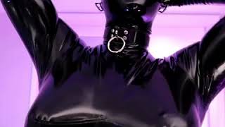 Black latex catsuit with hood.