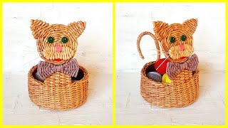 Плетем корзину-котика из бумажных трубочек! Запись трансляции!