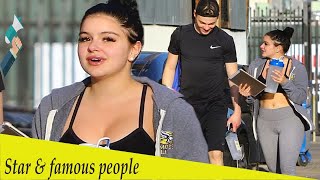 Ariel Winter wears a plunging sports bra to the gym in LA