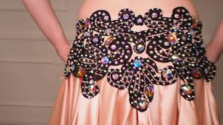 Shiny Light Peach Belly Dance Costume with Black Decorations