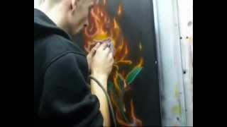 airbrush roses in fire.
