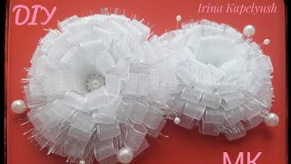 Пышные банты из узкой  органзы.МК канзаши. Arcos exuberantes de organza 1 cm. MK kanzashi.