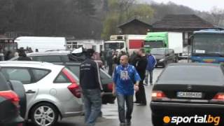 Ultras Levski in action on the way to Lovech