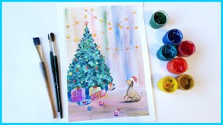 ?Рисуем Новогоднюю Елку с Собачкой гуашью! Запись трансляции!