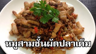 หมูสามชั้นผัดปลาเค็ม Fried streaky pork with salted fish