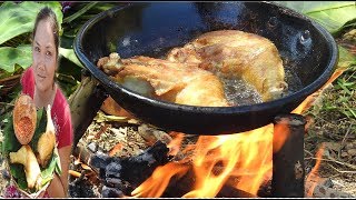 Primitive cute Girl - Yummy Cooking chicken and eating delicious