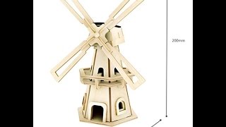 BestFire® DIY 3D Wooden Assembly Puzzle Solar Revolving Windmill for Kids