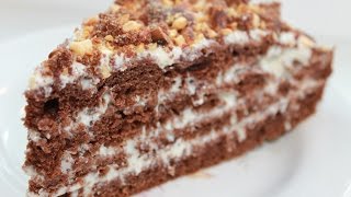Шоколадный торт.Шоколадный торт на кефире с орехами.Очень вкусный и сочный. Простой рецепт.