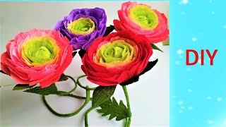 DIY Цветы ранункулюсы из гофрированной бумаги на 8 марта.