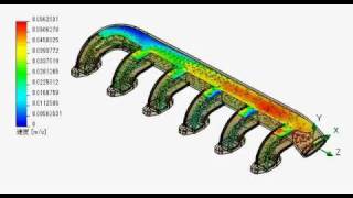 SolidWorks Flow Simulation　マニホールドの熱流体解析(速度表示)