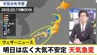 明日は広く大気不安定 天気急変に注意