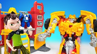 Видео про игрушки из мультфильмов Трансформеры и Бен 10. Оптимус, Бамблби, Бен Тен в автомастерской!