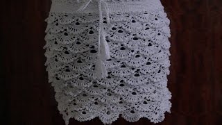 Вязание летней ажурной юбки крючком.Knitting summer openwork crochet skirt.