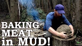 Baking Wild MEAT in MUD | Strange Ancient Cooking Technique! | Handdrill, Knotweed, Burdock, Leeks