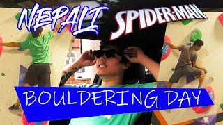 check out the grip on Nepali spiderman- Bouldering Day.