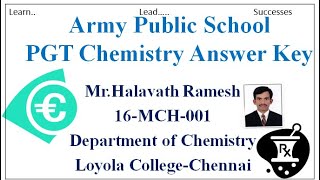 Army Public School PGT Chemistry 2019 key paper