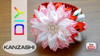 Повязка на голову с цветком Канзаши.  МК. Рукоделие. DIY. Hand Made. Kanzashi.