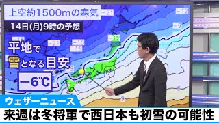 来週は冬将軍で西日本も初雪の可能性、気温一桁の寒さに