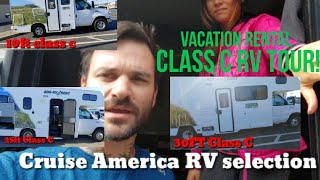 Cruise America rv selection & Tour of the 19,25 and 30 ft class c rv's for rent! small,medium,large!